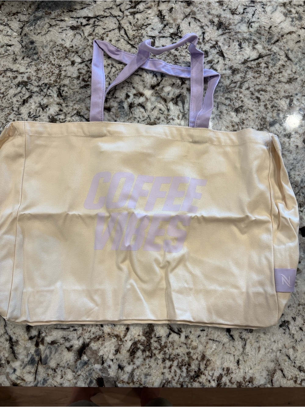 Nespresso Cream Canvas Tote Bag with Lavender 'Coffee Vibes' Print NEW!